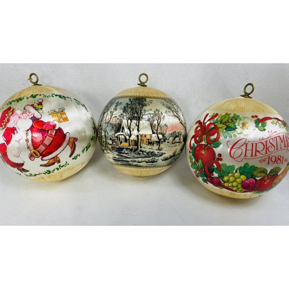 Vintage Stained White Silk Ball Christmas Tree Ornament Ives, Friend, Claus 3.5”